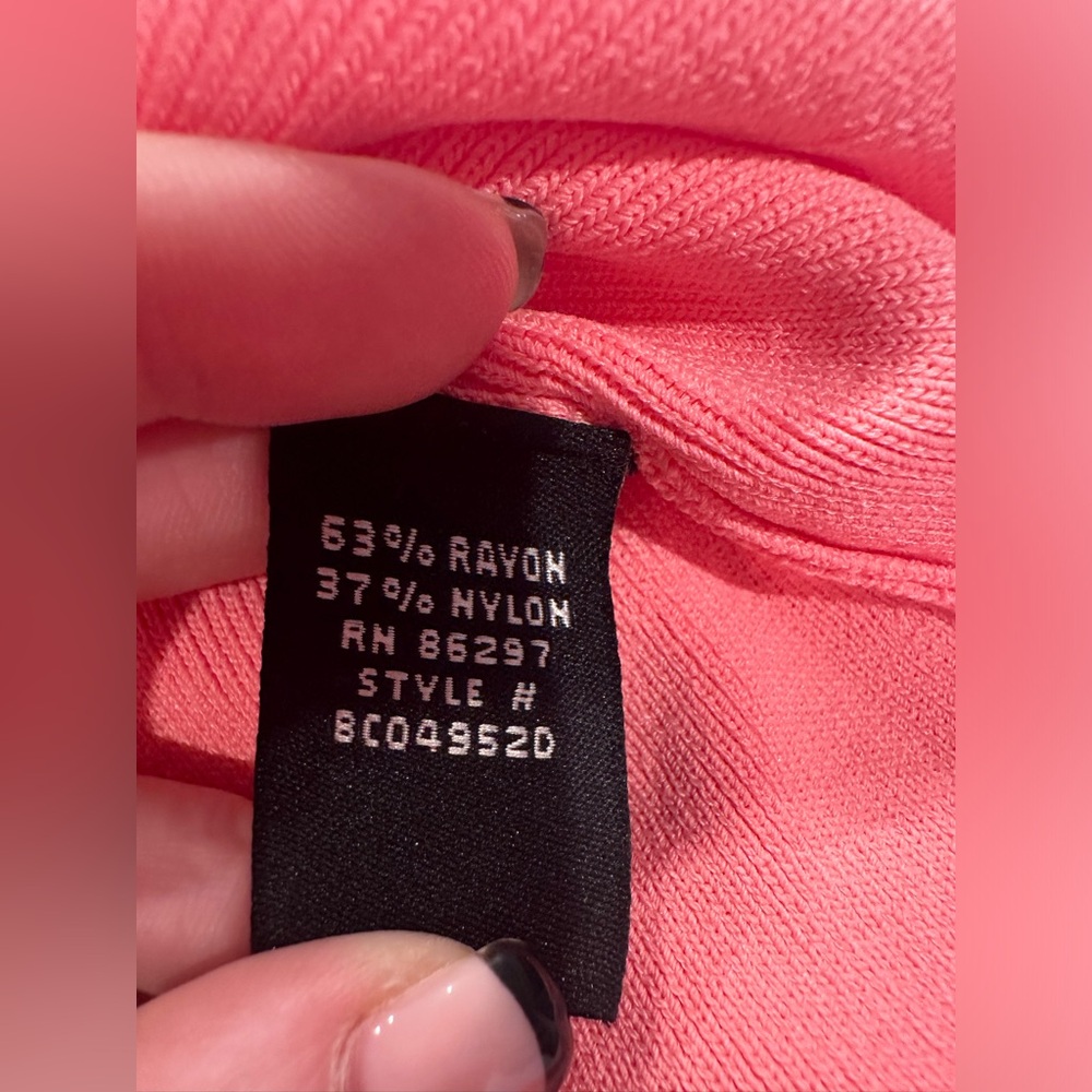 EUC BCBGMAXAZRIA Peachy Pink Sweater Dress Cutout Neck Detail w/ Tie at Waist - Picture 8 of 14